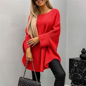 Oversized Knit Top Batwing Baggy Long Pullover Sweater Poncho Shirt Round Neck